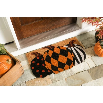 Evergreen Pattern Pumpkins Shaped Indoor Outdoor Natural Coir Doormat 1'6"x2'6" Multicolored - Image 3