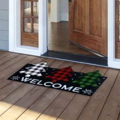 Briarwood Lane Checkered Trees Winter Natural Fiber Coir Doormat