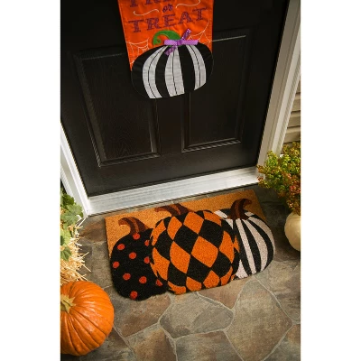 Evergreen Pattern Pumpkins Shaped Indoor Outdoor Natural Coir Doormat 1'6"x2'6" Multicolored - Image 2