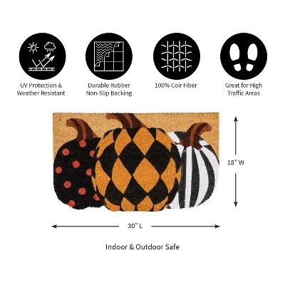 Evergreen Pattern Pumpkins Shaped Indoor Outdoor Natural Coir Doormat 1'6"x2'6" Multicolored - Image 4