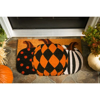 Evergreen Pattern Pumpkins Shaped Indoor Outdoor Natural Coir Doormat 1'6"x2'6" Multicolored